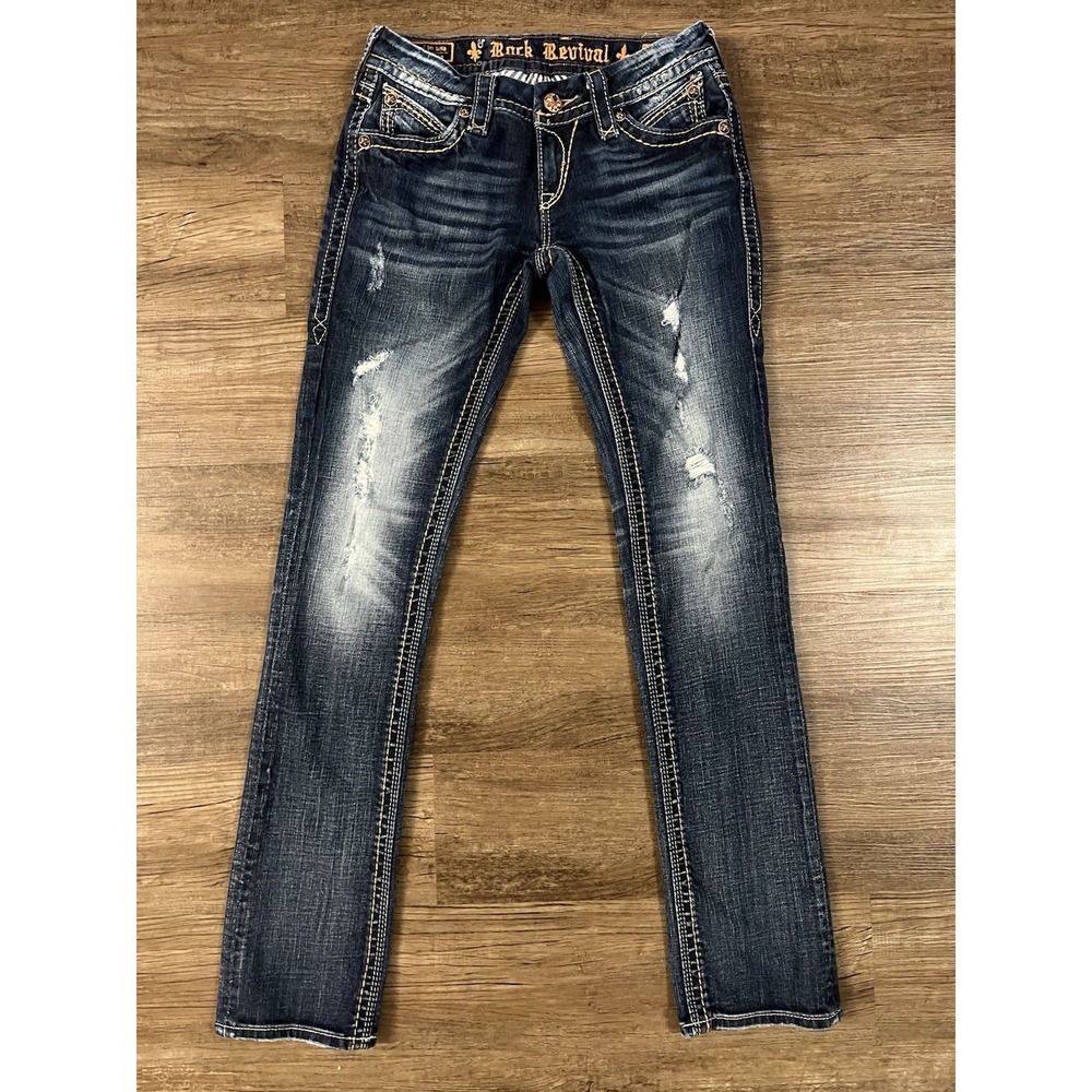 Rock Revival Women's Size 27 Blue Dark Wash Leah Straight Jeans E25